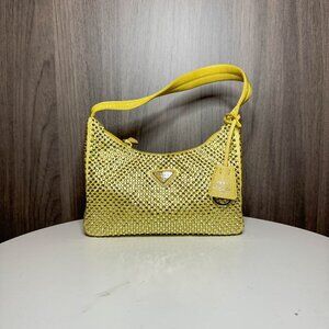 Prada Mini Re-Edition crystal satin shoulder bag